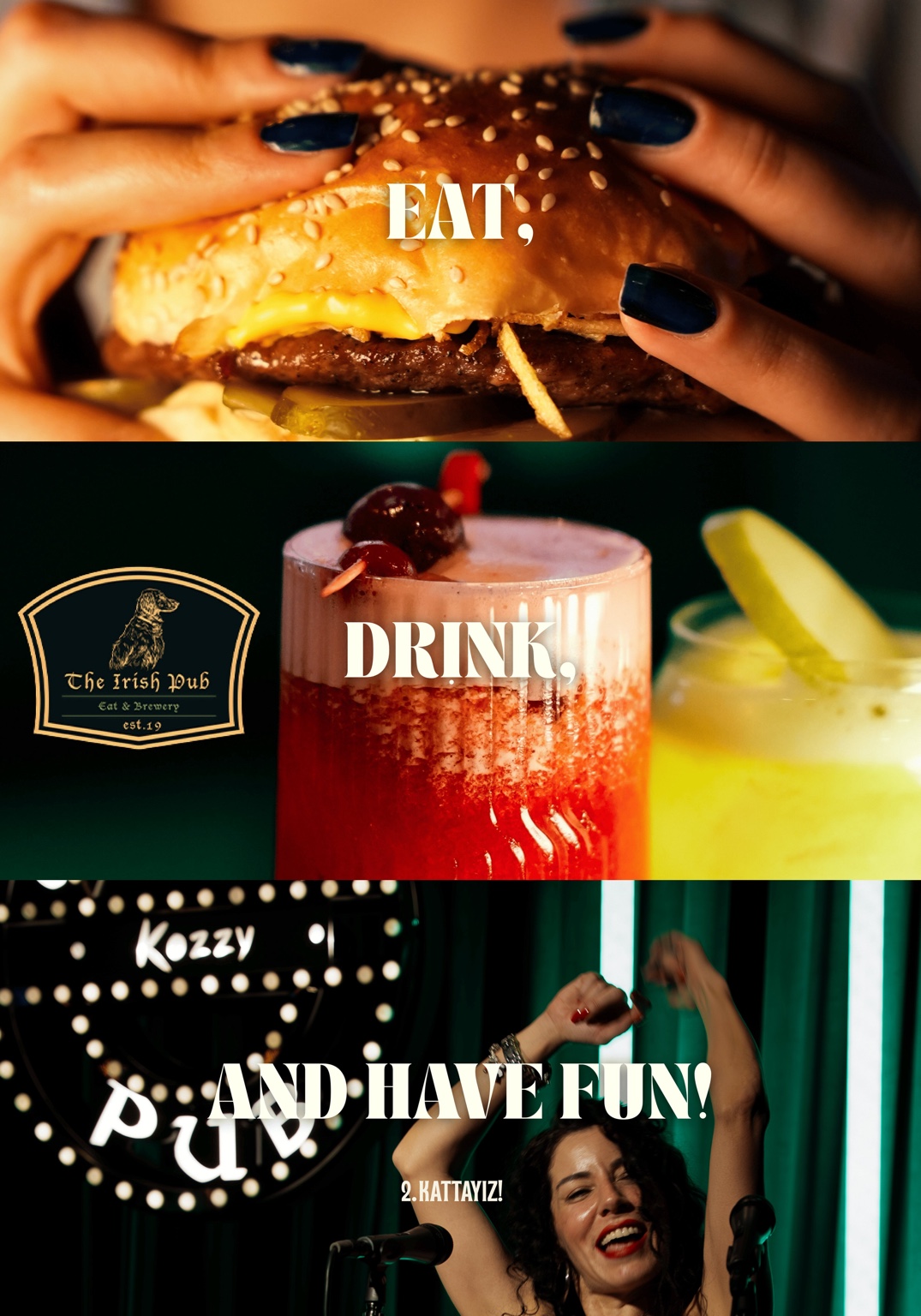 The Irish Pub Kozzy'de yemek, kokteyl ve canlı müzik